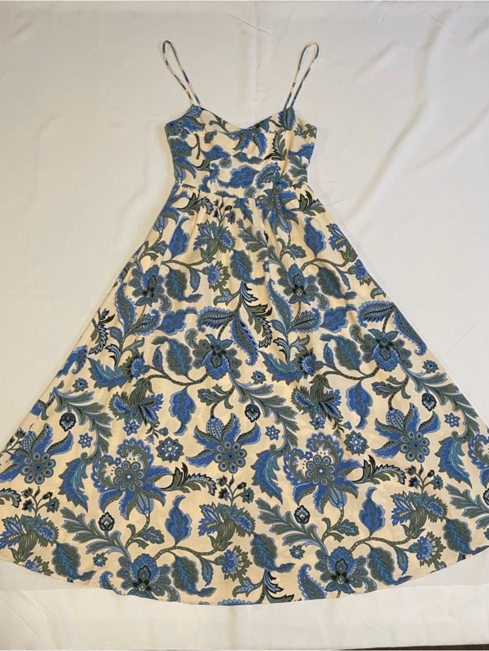 Zara Blue Floral Midi Dress | Strappy Fitted Bodice Size XS
